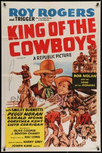 1y495 KING OF THE COWBOYS 1sh R1955 artwork of Roy Rogers with Peggy Moran, Bob Nolan!