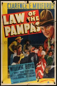1y507 LAW OF THE PAMPAS style A 1sh 1939 great image of William Boyd as Hopalong Cassidy!