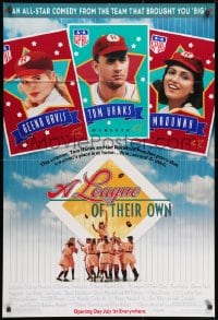 1y511 LEAGUE OF THEIR OWN advance DS 1sh 1992 Tom Hanks, Madonna, Davis, women's baseball!