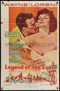 1y515 LEGEND OF THE LOST 1sh 1957 romantic art of John Wayne tangling with sexiest Sophia Loren!