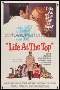 1y521 LIFE AT THE TOP 1sh 1966 art of Laurence Harvey with sexy Jean Simmons & Honor Blackman!
