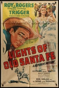 1y523 LIGHTS OF OLD SANTA FE 1sh 1944 art of Roy Rogers & Trigger + full-length Dale Evans!