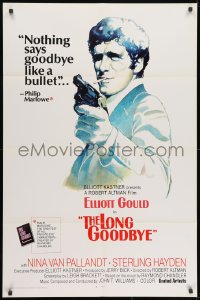 1y536 LONG GOODBYE int'l 1sh 1973 artwork of Elliott Gould as Philip Marlowe with gun by Vic Fair!