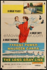 1y537 LONG GRAY LINE 1sh 1954 art of Tyrone Power carrying Maureen O'Hara, plus West Point cadets!
