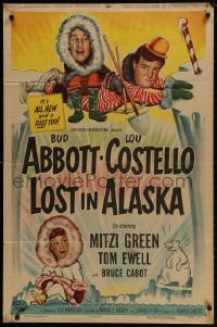 1y541 LOST IN ALASKA 1sh 1952 artwork of Bud Abbott & Lou Costello falling on ice!