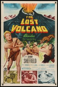 1y542 LOST VOLCANO 1sh 1950 Johnny Sheffield as Bomba the Jungle Boy, art of eruption!