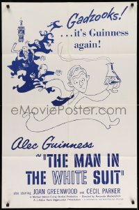 1y557 MAN IN THE WHITE SUIT 1sh R1950s wacky art of scientist inventor Alec Guinness in laboratory!