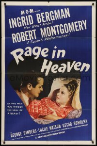 1y686 RAGE IN HEAVEN 1sh R1946 Ingrid Bergman, Robert Montgomery, George Sanders, white title!