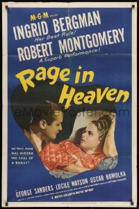 1y687 RAGE IN HEAVEN 1sh R1946 Ingrid Bergman, Robert Montgomery, George Sanders, yellow title!
