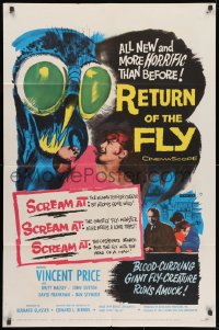 1y710 RETURN OF THE FLY 1sh 1959 Vincent Price, cool monster art, more horrific than before!
