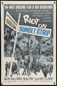 1y719 RIOT ON SUNSET STRIP 1sh 1967 hippies with too-tight capris, crazy pot-partygoers!