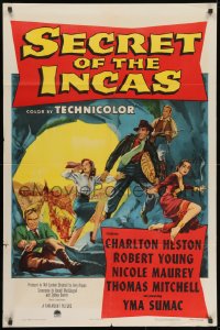 1y761 SECRET OF THE INCAS 1sh 1954 art of Charlton Heston in South America, Robert Young!