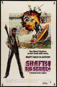 1y770 SHAFT'S BIG SCORE 1sh 1972 great artwork of mean Richard Roundtree with big gun!