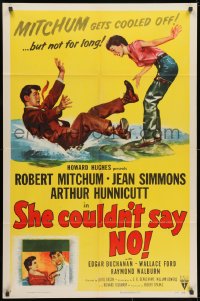1y771 SHE COULDN'T SAY NO style A 1sh 1954 sexy short-haired Jean Simmons, Dr. Robert Mitchum