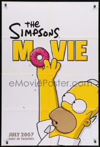 1y782 SIMPSONS MOVIE style B int'l advance DS 1sh 2007 classic Groening art of Homer Simpson w/donut!