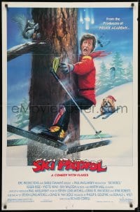 1y791 SKI PATROL 1sh 1990 wacky image of skier hitting tree, bulldog on skis!