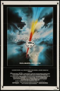 1y835 SUPERMAN 1sh 1978 D.C. comic book superhero Christopher Reeve, cool Bob Peak logo art!