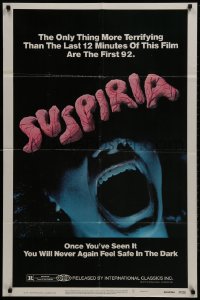 1y840 SUSPIRIA 1sh 1977 classic Dario Argento horror, cool close up screaming mouth image!