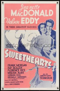 1y845 SWEETHEARTS 1sh R1962 close up art of Nelson Eddy & pretty Jeanette MacDonald!