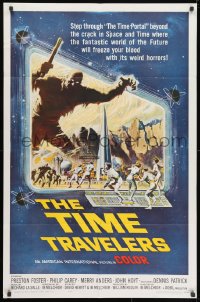 1y892 TIME TRAVELERS 1sh 1964 cool Reynold Brown sci-fi art of the crack in space and time!