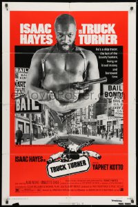 1y909 TRUCK TURNER 1sh 1974 AIP, cool image of bounty hunter Isaac Hayes with gun, glossy!