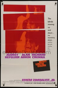 1y940 WAIT UNTIL DARK 1sh 1967 close up of blind Audrey Hepburn, who is terrorized by Alan Arkin!