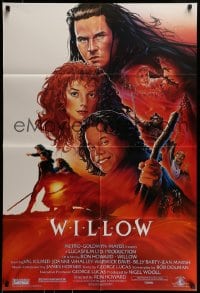 1y971 WILLOW 1sh 1988 Ron Howard directed, John Alvin art of Val Kilmer, Warwick Davis & Whalley!