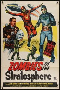 1y997 ZOMBIES OF THE STRATOSPHERE 1sh 1952 cool art of aliens with guns including Leonard Nimoy!