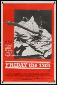 1z658 FRIDAY THE 13th Aust 1sh 1980 great Alex Ebel art, slasher horror classic, 24 hours of terror!
