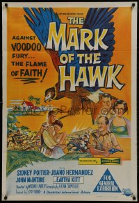 1z672 MARK OF THE HAWK Aust 1sh 1958 Sidney Poitier & Eartha Kitt against voodoo fury in Africa!