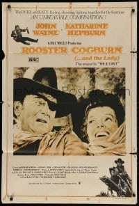 1z687 ROOSTER COGBURN Aust 1sh 1975 great art of John Wayne & Katharine Hepburn!