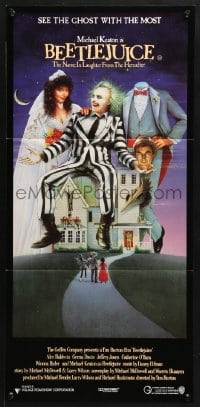 1z721 BEETLEJUICE Aust daybill 1988 Tim Burton, Ramsey art of Keaton, Baldwin & Geena Davis!