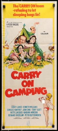 1z748 CARRY ON CAMPING Aust daybill 1970 AIP, Sidney James, English nudist sex, wacky artwork!