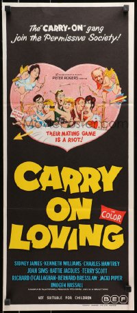 1z750 CARRY ON LOVING Aust daybill 1971 Sidney James, English comedy, different wacky art!