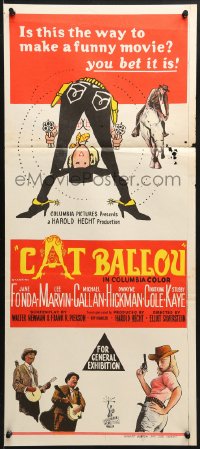 1z752 CAT BALLOU Aust daybill 1965 classic sexy cowgirl Jane Fonda, Lee Marvin, great artwork!