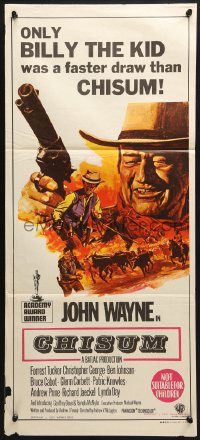 1z757 CHISUM Aust daybill 1970 great color artwork of John Wayne by Tom William Chantrell!