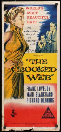 1z767 CROOKED WEB Aust daybill 1955 completely different art of super sexy bad girl Mari Blanchard!