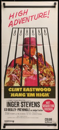 1z810 HANG 'EM HIGH Aust daybill 1970 Clint Eastwood, they hung the wrong man, cool art!