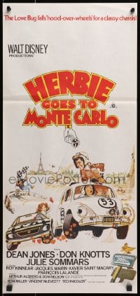 1z816 HERBIE GOES TO MONTE CARLO Aust daybill 1977 Disney, Bysouth Volkswagen Beetle racing art!