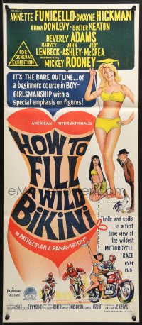 1z820 HOW TO STUFF A WILD BIKINI Aust daybill 1965 Annette Funicello, Buster Keaton, bikini art!