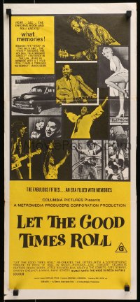 1z846 LET THE GOOD TIMES ROLL Aust daybill 1973 real 1950s rockers + Marilyn Monroe, yellow style!
