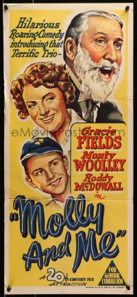 1z866 MOLLY & ME Aust daybill 1945 artwork of Gracie Fields, Monty Woolley & Roddy McDowall!