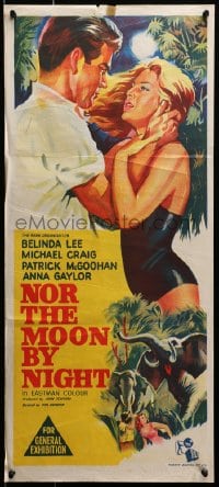 1z876 NOR THE MOON BY NIGHT Aust daybill 1959 Belinda Lee & Michael Craig in Africa, Elephant Gun!