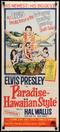 1z890 PARADISE - HAWAIIAN STYLE Aust daybill 1966 different art of Elvis Presley& beach babes!