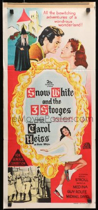 1z933 SNOW WHITE & THE THREE STOOGES Aust daybill 1961 art of Carol Heiss, Moe, Larry & Joe!