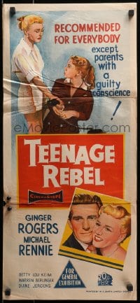 1z952 TEENAGE REBEL Aust daybill 1956 Michael Rennie sends daughter to mom Ginger Rogers so he can have fun!