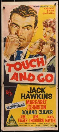 1z967 TOUCH & GO Aust daybill 1955 different art of Jack Hawkins & top cast!
