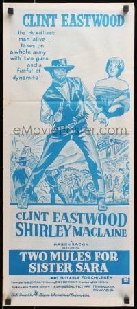 1z975 TWO MULES FOR SISTER SARA Aust daybill R1970s art of gunslinger Clint Eastwood & MacLaine!
