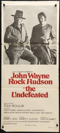 1z978 UNDEFEATED Aust daybill 1969 great cowboy western portrait of John Wayne & Rock Hudson!
