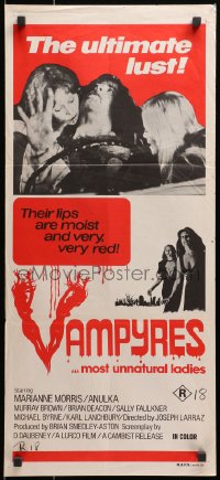 1z979 VAMPYRES Aust daybill 1976 sexy unnatural female vampires feeding on shirtless man!